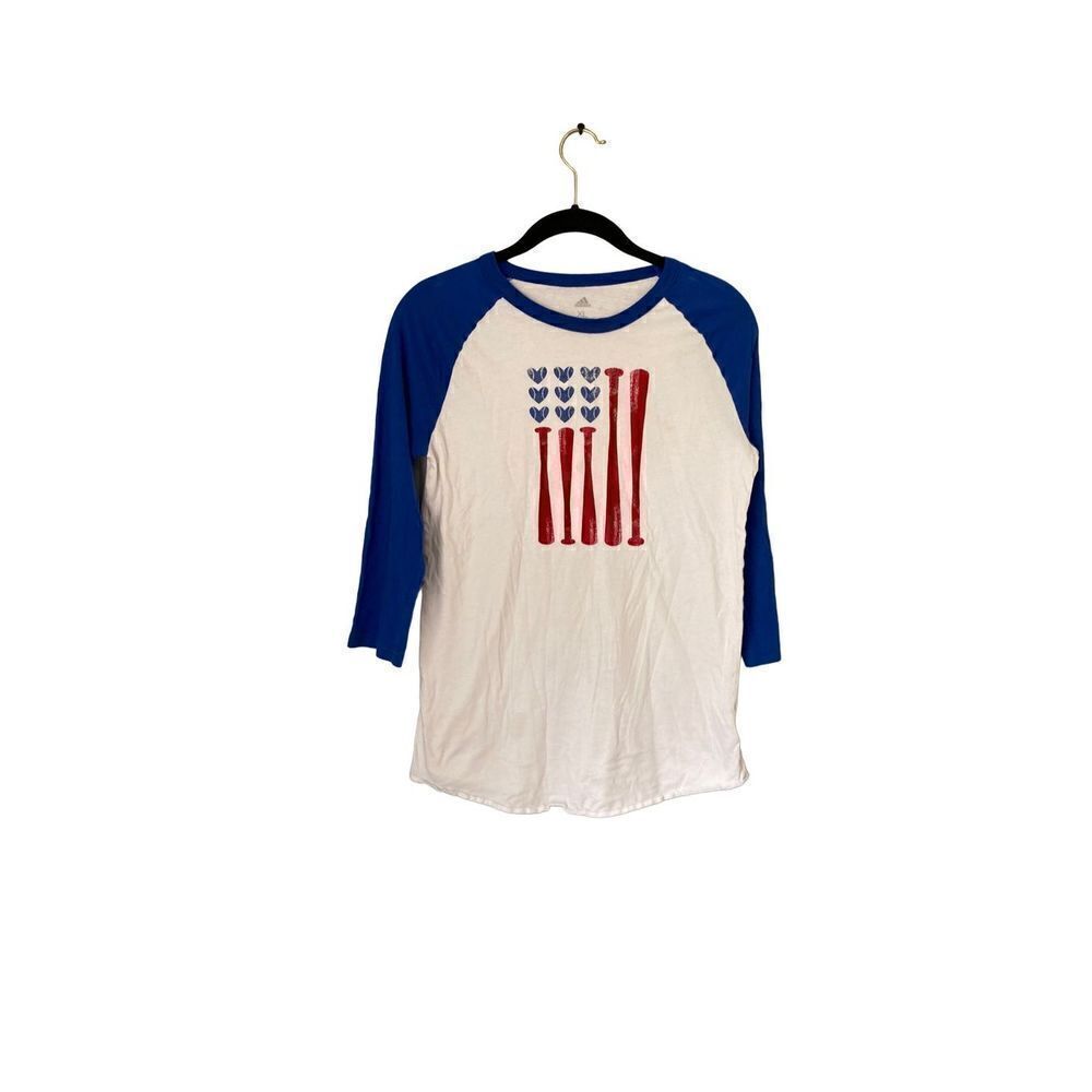 Adidas unisex, baseball, raglan sleeve T-shirt, red white, and blue size XL